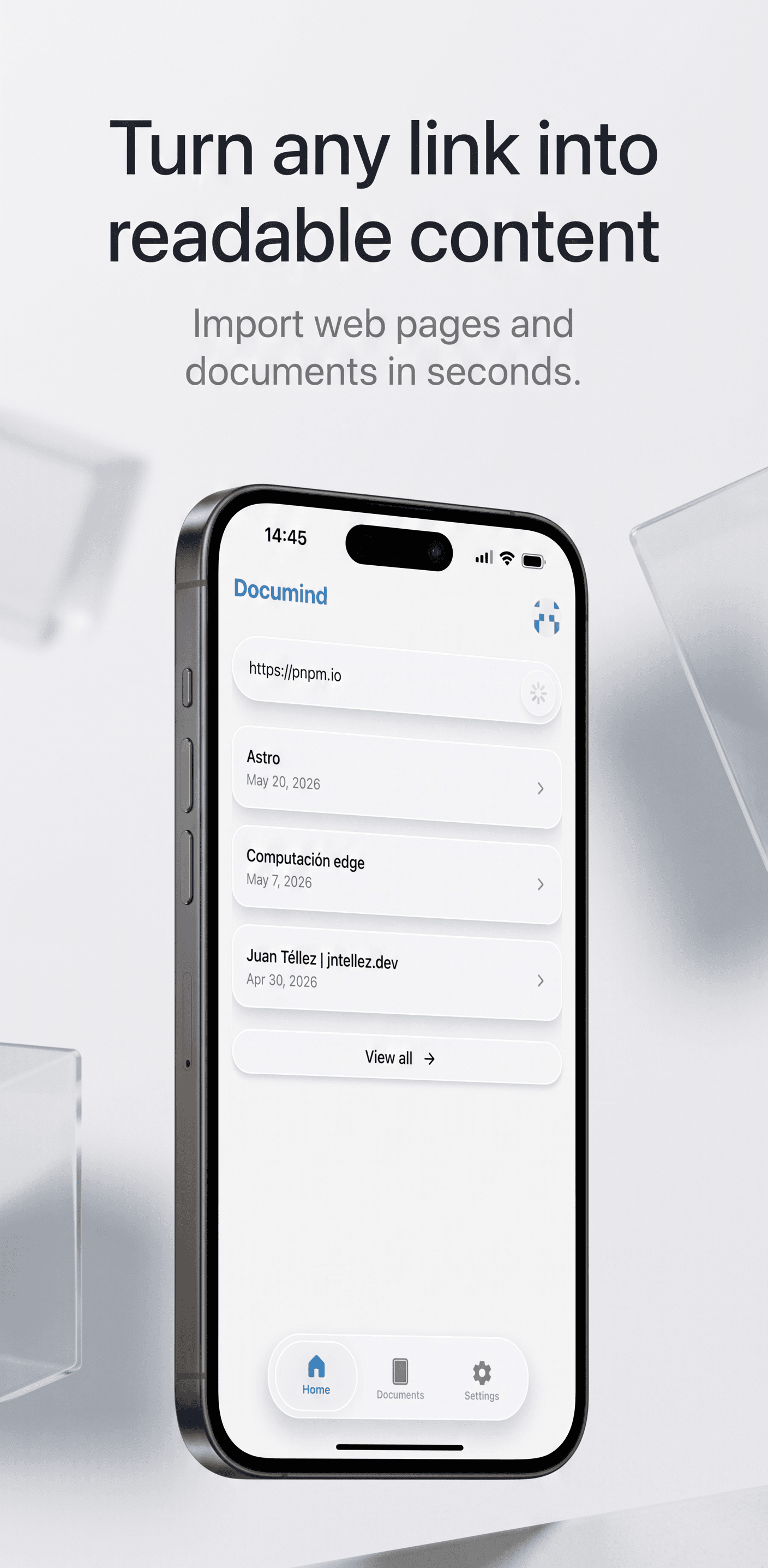 Documind import URL screen
