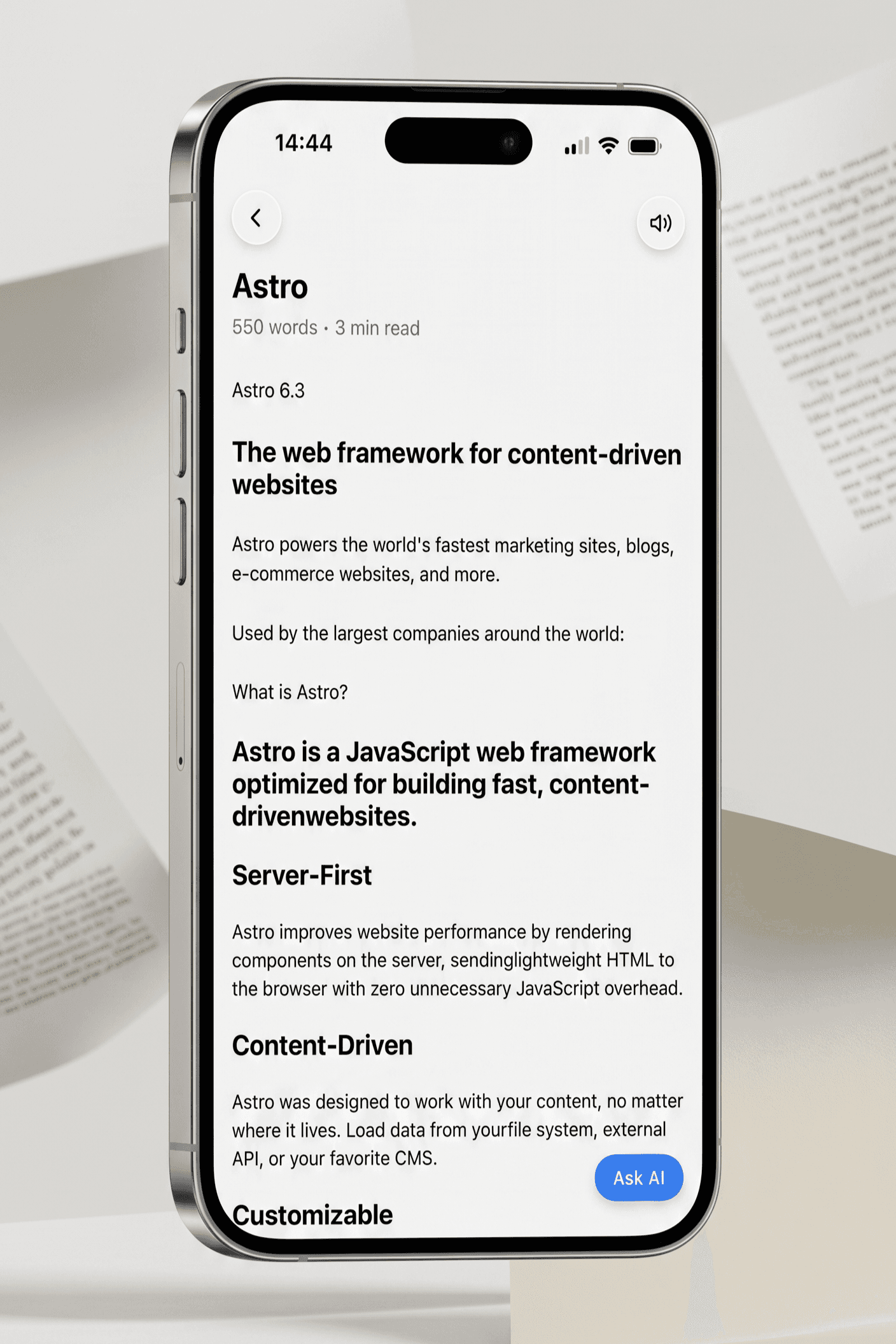Documind Android reader screen showing a document page.