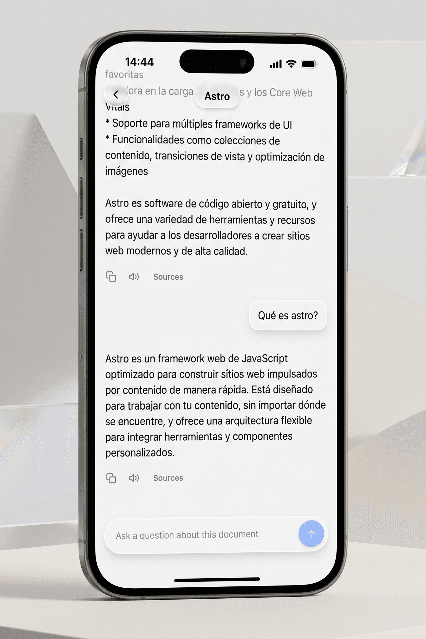 Documind Android AI chat screen answering questions about a document.