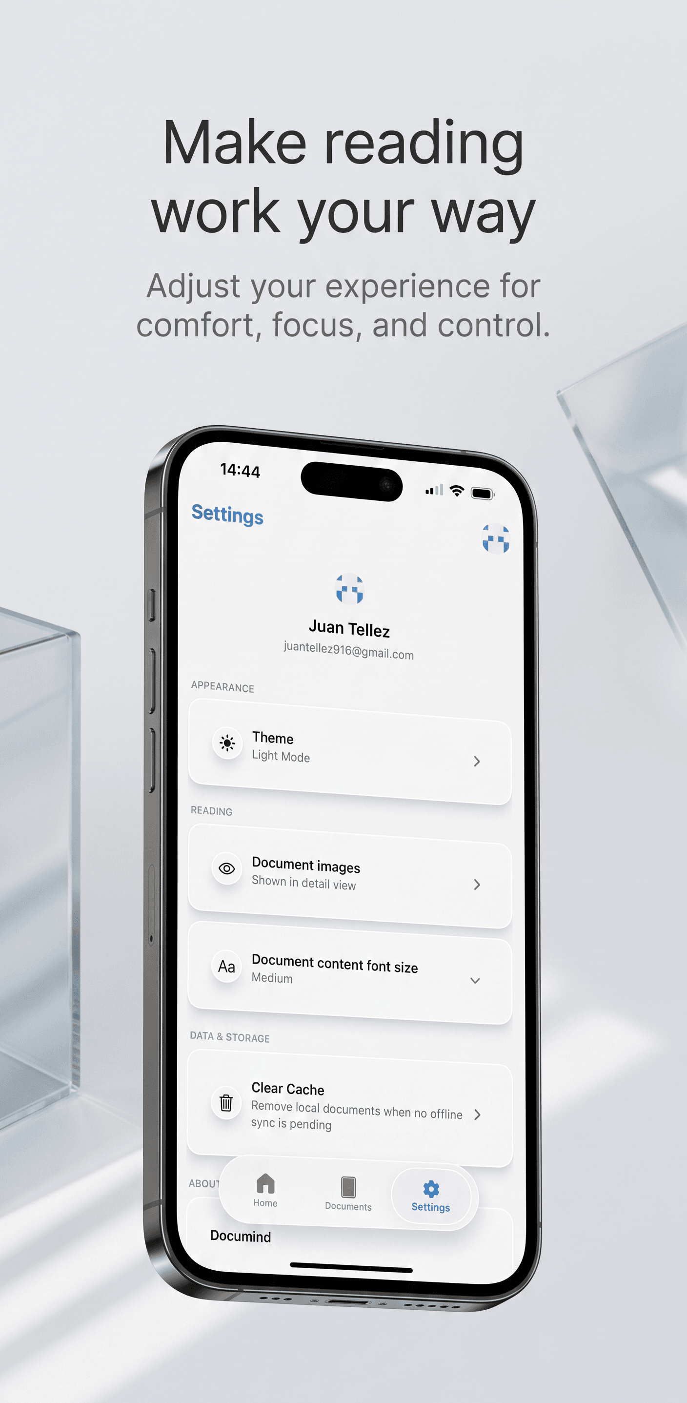 Documind settings screen